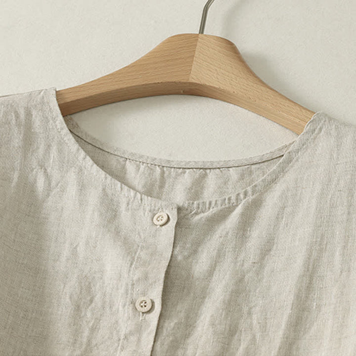 Buddha Stones Camiseta sin mangas geométrica minimalista con botones para mujer, estilo casual de verano. - image 10