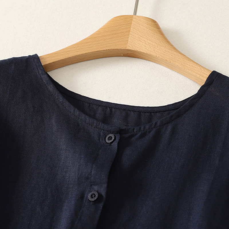 Buddha Stones Camiseta sin mangas geométrica minimalista con botones para mujer, estilo casual de verano. - image 4