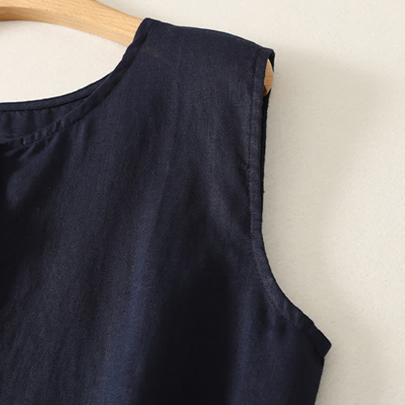Buddha Stones Camiseta sin mangas geométrica minimalista con botones para mujer, estilo casual de verano. - image 5