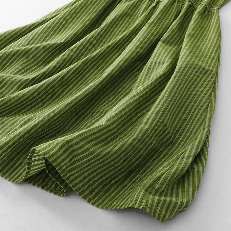 Buddha Stones Vestido de verano informal elegante de mujer con cuello redondo y rayas verdes. - image 8