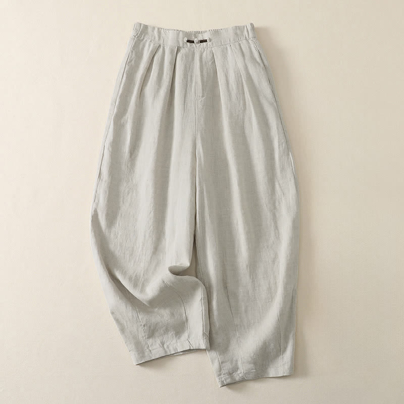 Buddha Stones Pantalones cortos minimalistas informales de verano, de color liso, estilo harem plisado para mujer con bolsillos. - Lino - US8-10, UK/AU12-14, EU40-42 (2XL) - image 0