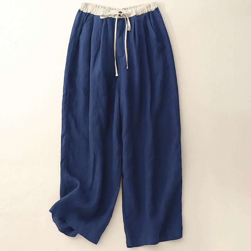 Buddha Stones Pantalones de verano informales minimalistas con cordón ajustable, color liso, hasta el tobillo, para mujer, pierna recta, con bolsillos. - Azul medianoche - US8-10, UK/AU12-14, EU40-42 (2XL) - image 0