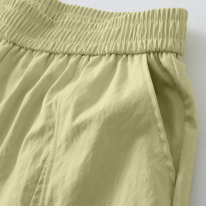 Buddha Stones Pantalones tobilleros minimalistas de verano con volantes en el bajo, estilo harem para mujer con bolsillos. - image 4