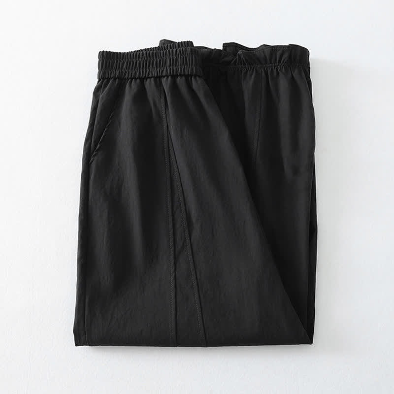 Buddha Stones Pantalones tobilleros minimalistas de verano con volantes en el bajo, estilo harem para mujer con bolsillos. - image 8