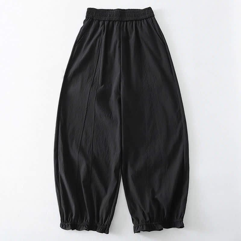 Buddha Stones Pantalones tobilleros minimalistas de verano con volantes en el bajo, estilo harem para mujer con bolsillos. - Negro - US8-10, UK/AU12-14, EU40-42 (2XL) - image 6