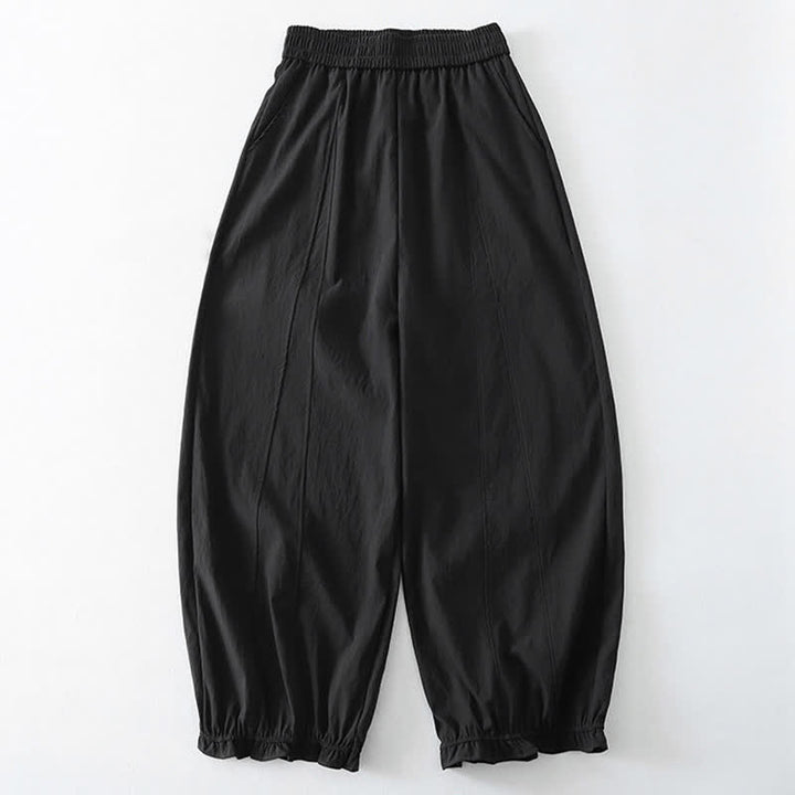 Buddha Stones Pantalones tobilleros minimalistas de verano con volantes en el bajo, estilo harem para mujer con bolsillos. - Negro - US8-10, UK/AU12-14, EU40-42 (2XL) - image 6