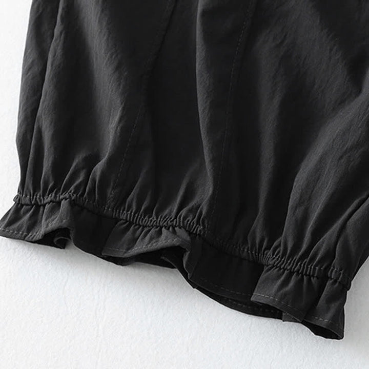 Buddha Stones Pantalones tobilleros minimalistas de verano con volantes en el bajo, estilo harem para mujer con bolsillos. - image 11