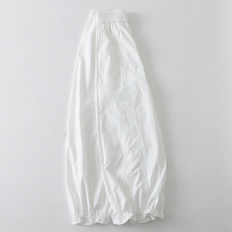 Buddha Stones Pantalones tobilleros minimalistas de verano con volantes en el bajo, estilo harem para mujer con bolsillos. - image 14