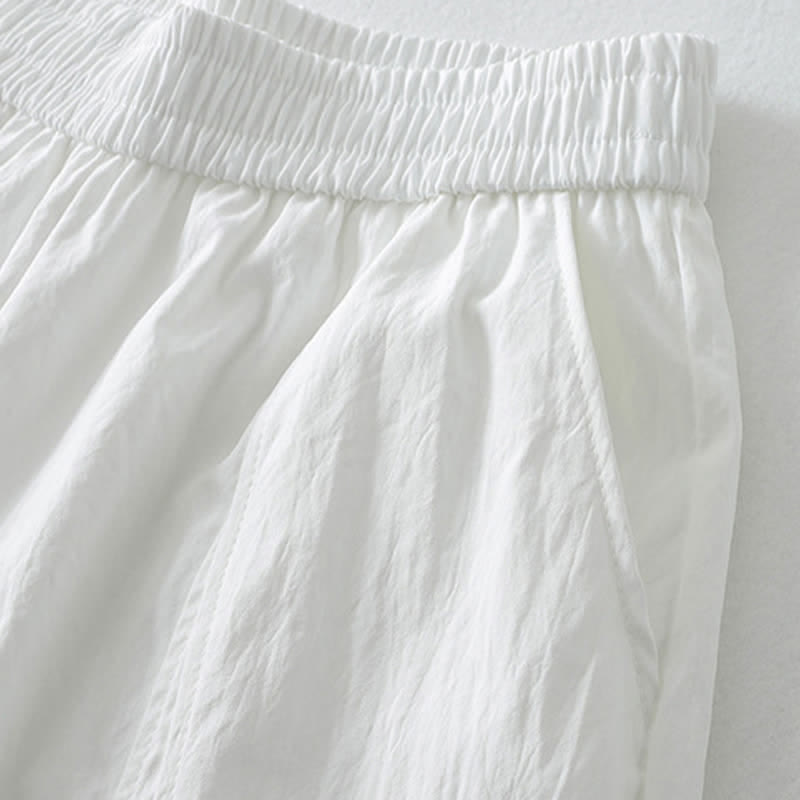 Buddha Stones Pantalones tobilleros minimalistas de verano con volantes en el bajo, estilo harem para mujer con bolsillos. - image 18