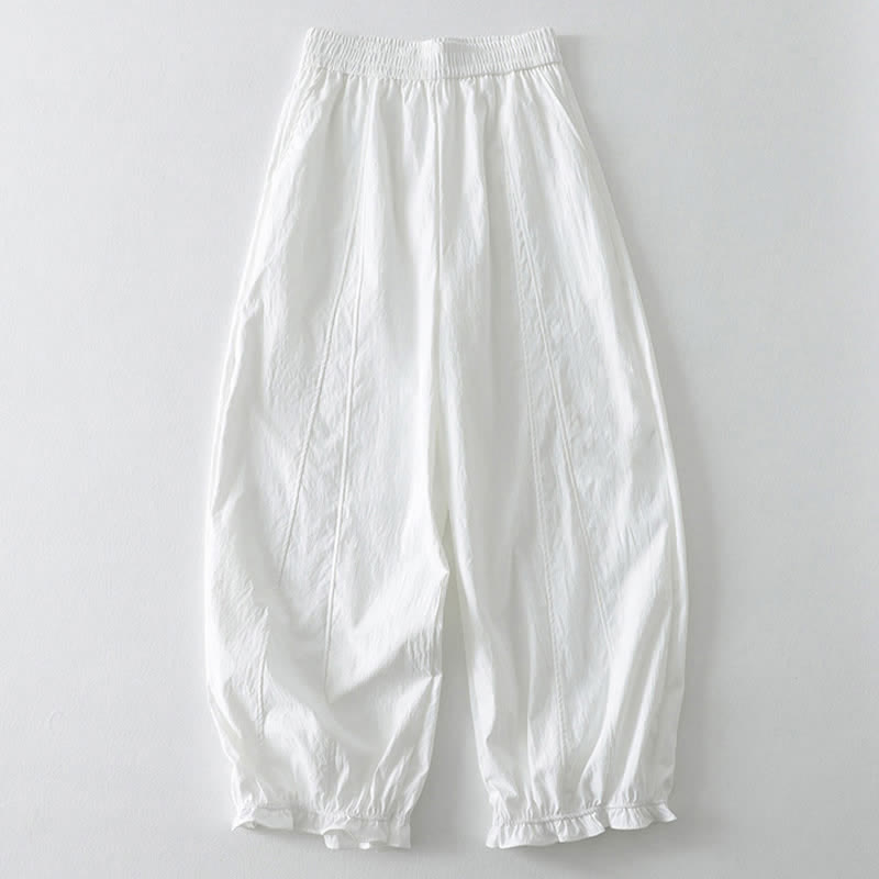 Buddha Stones Pantalones tobilleros minimalistas de verano con volantes en el bajo, estilo harem para mujer con bolsillos. - Blanco - US8-10, UK/AU12-14, EU40-42 (2XL) - image 12