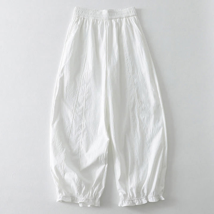 Buddha Stones Pantalones tobilleros minimalistas de verano con volantes en el bajo, estilo harem para mujer con bolsillos. - Blanco - US8-10, UK/AU12-14, EU40-42 (2XL) - image 12