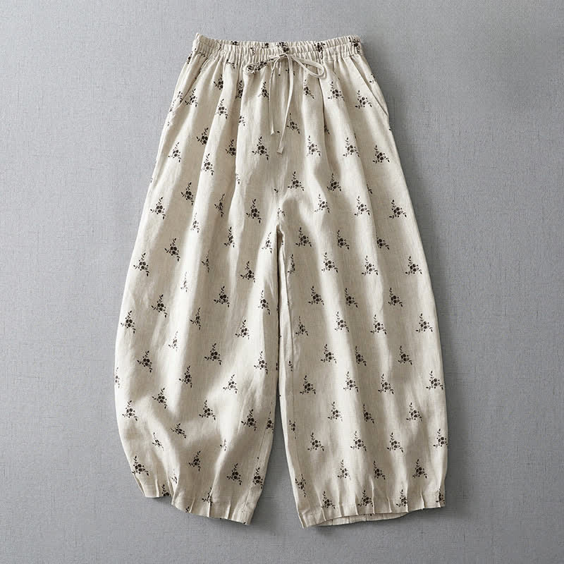 Buddha Stones Pantalones cortos de verano informales vintage con cordón ajustable y estampado floral de lunares, pantalones harem para mujer con bolsillo. - Nieve - US8-10，UK/AU12-14，EU40-42 (2XL) - image 0