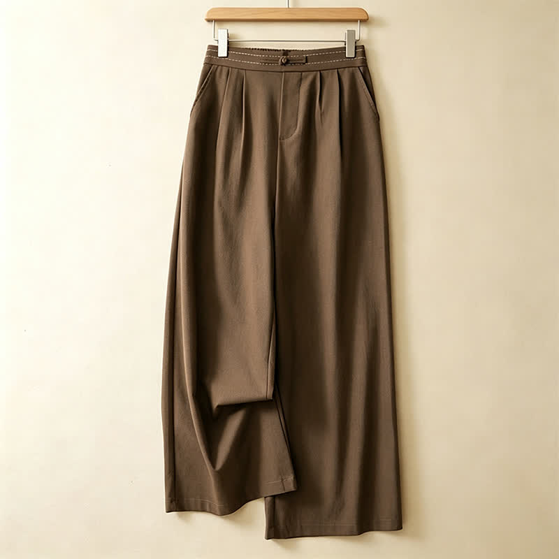 Buddha Stones Pantalones tobilleros minimalistas informales de verano, color liso, con un botón de cierre tipo rana, pierna recta y bolsillos. - Tierra de siena - US12, UK/AU16, EU44 (3XL) - image 0