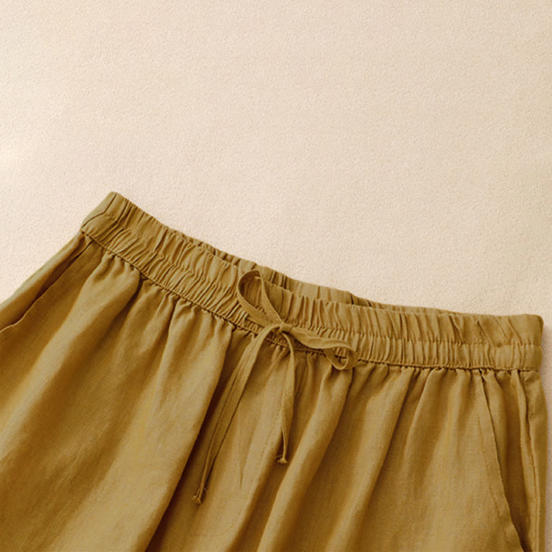 Buddha Stones Shorts de verano informales minimalistas con cordón ajustable, bordado de líneas onduladas y estampado geométrico para mujer, con bolsillos. - image 1