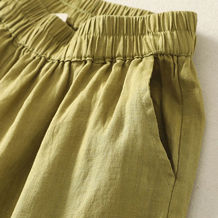 Buddha Stones Shorts de verano informales de estilo vintage para mujer, con cintura elástica lisa, bajo con volantes y bolsillos. - image 18