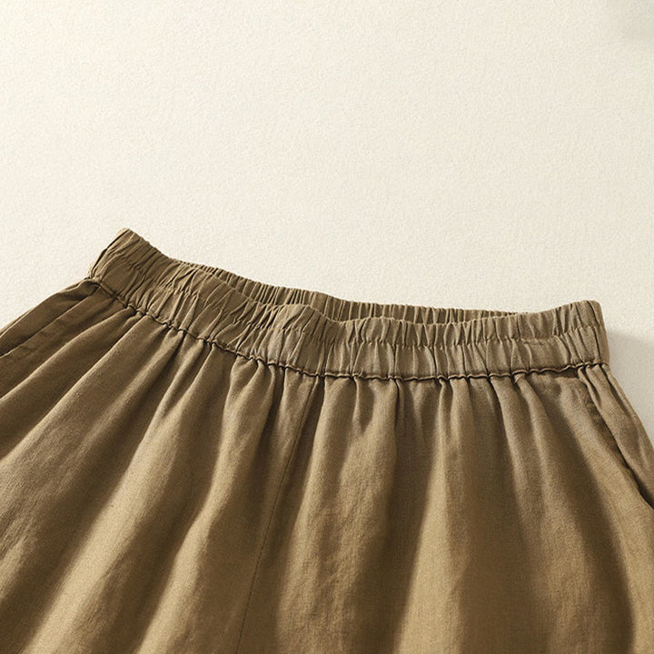 Buddha Stones Shorts de verano informales de estilo vintage para mujer, con cintura elástica lisa, bajo con volantes y bolsillos. - image 2