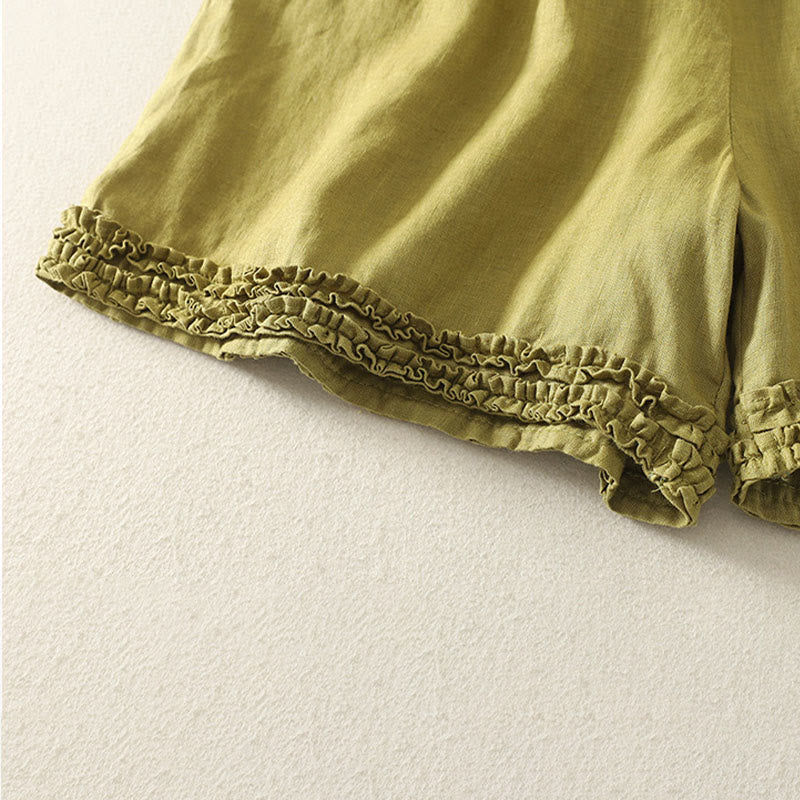 Buddha Stones Shorts de verano informales de estilo vintage para mujer, con cintura elástica lisa, bajo con volantes y bolsillos. - image 19