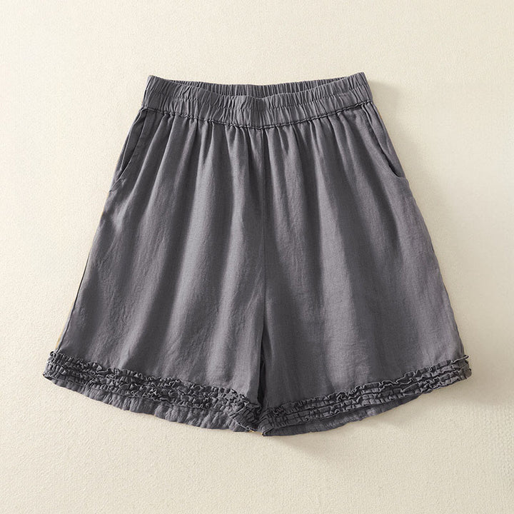 Buddha Stones Shorts de verano informales de estilo vintage para mujer, con cintura elástica lisa, bajo con volantes y bolsillos. - Gris oscuro - US8-10, UK/AU12-14, EU40-42 (2XL) - image 13