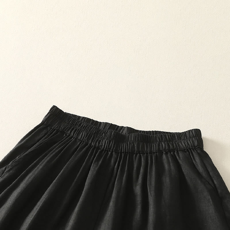 Buddha Stones Shorts de verano informales de estilo vintage para mujer, con cintura elástica lisa, bajo con volantes y bolsillos. - image 5