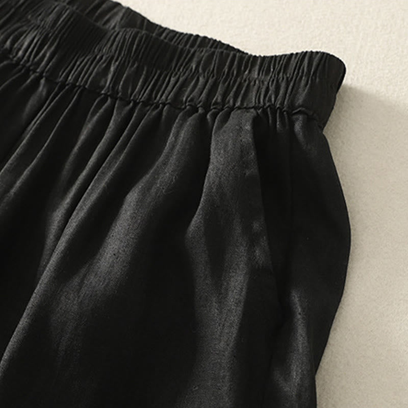 Buddha Stones Shorts de verano informales de estilo vintage para mujer, con cintura elástica lisa, bajo con volantes y bolsillos. - image 6