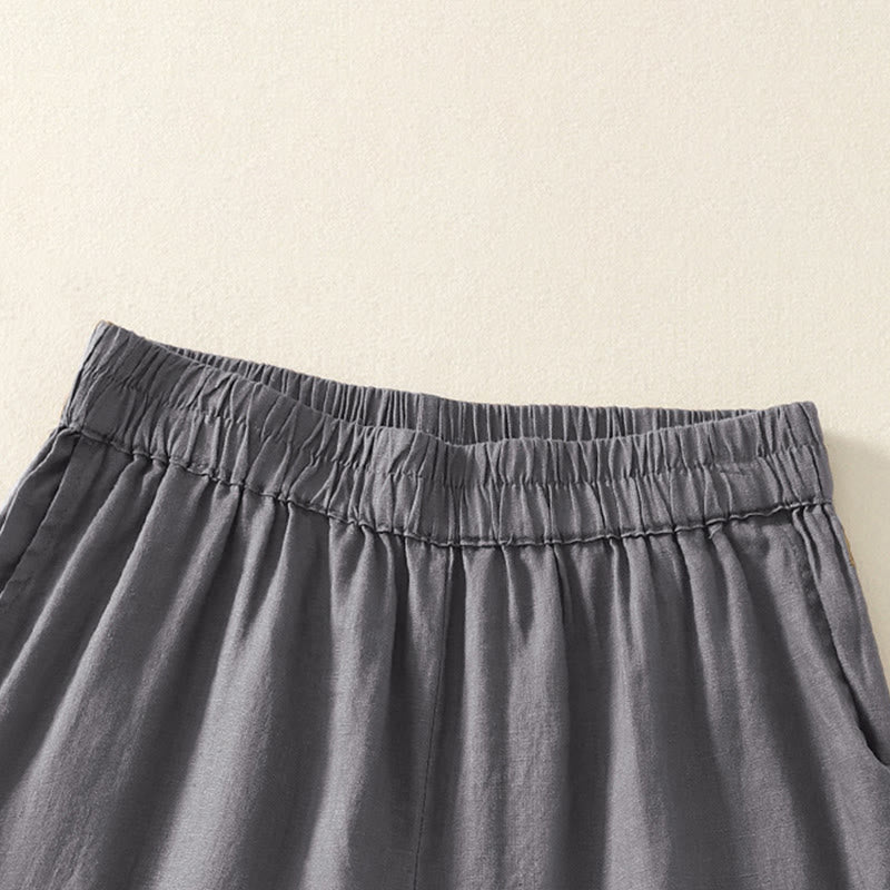 Buddha Stones Shorts de verano informales de estilo vintage para mujer, con cintura elástica lisa, bajo con volantes y bolsillos. - image 14