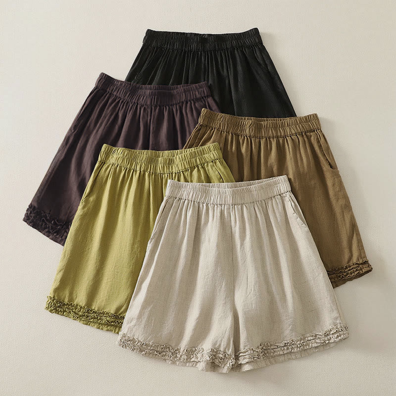 Buddha Stones Shorts de verano informales de estilo vintage para mujer, con cintura elástica lisa, bajo con volantes y bolsillos. - image 28