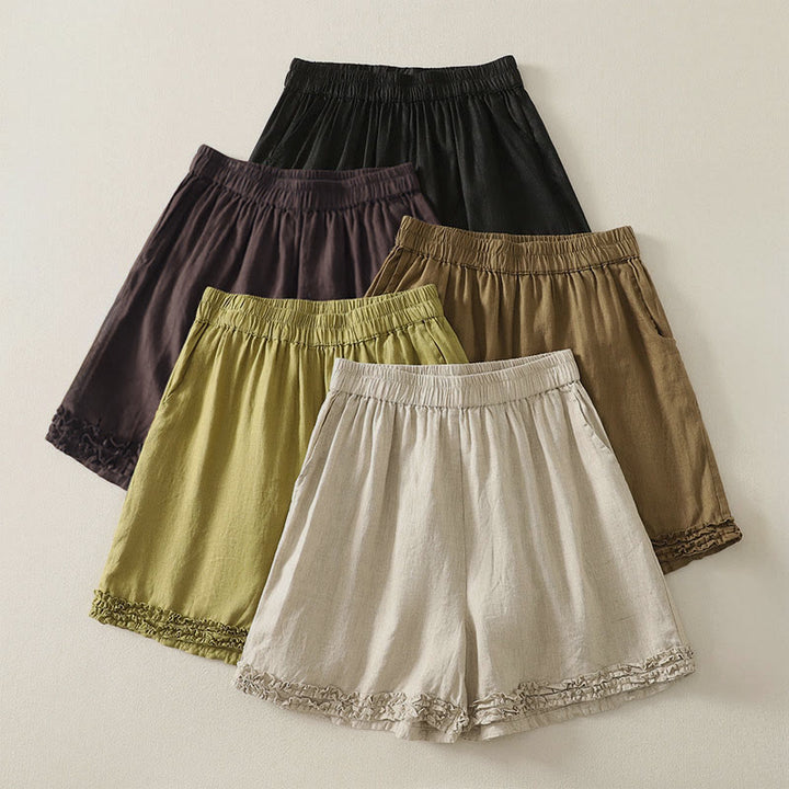 Buddha Stones Shorts de verano informales de estilo vintage para mujer, con cintura elástica lisa, bajo con volantes y bolsillos. - image 28