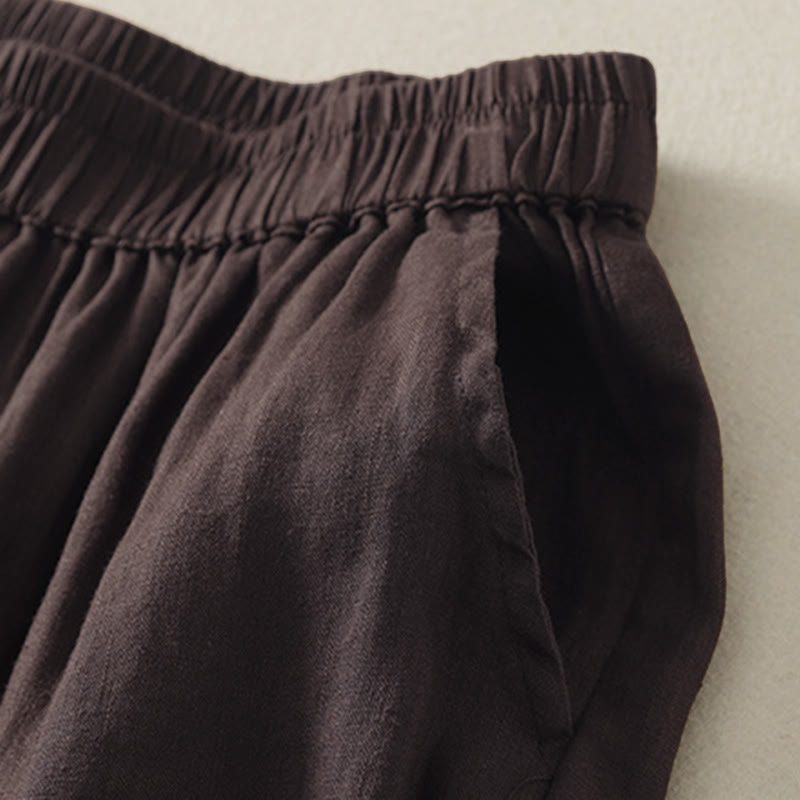 Buddha Stones Shorts de verano informales de estilo vintage para mujer, con cintura elástica lisa, bajo con volantes y bolsillos. - image 11