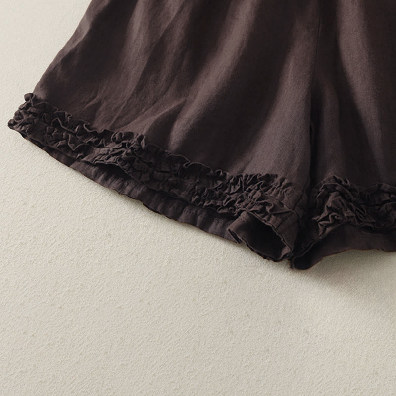 Buddha Stones Shorts de verano informales de estilo vintage para mujer, con cintura elástica lisa, bajo con volantes y bolsillos. - image 12