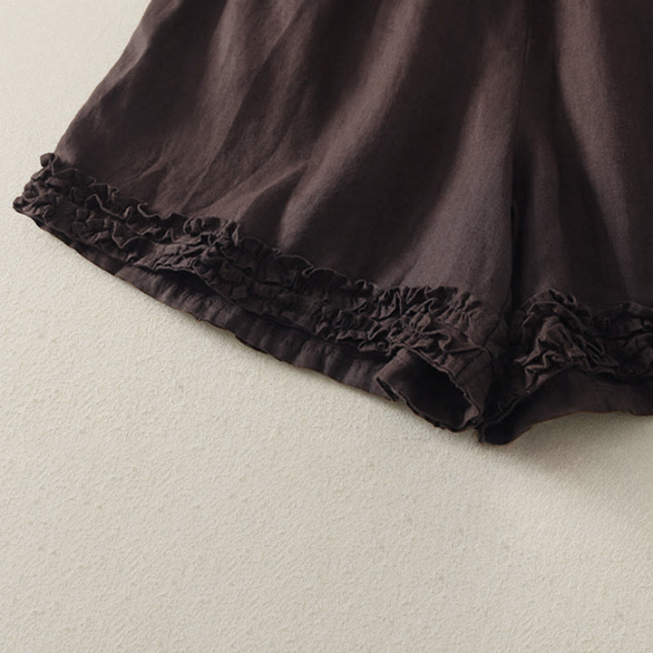 Buddha Stones Shorts de verano informales de estilo vintage para mujer, con cintura elástica lisa, bajo con volantes y bolsillos. - image 12