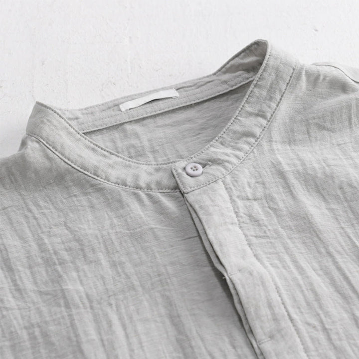 Buddha Stones Camisa de manga corta para hombre, estilo Tang casual de verano, con cuello mandarín, botones hasta la mitad y bolsillo decorativo. - image 3