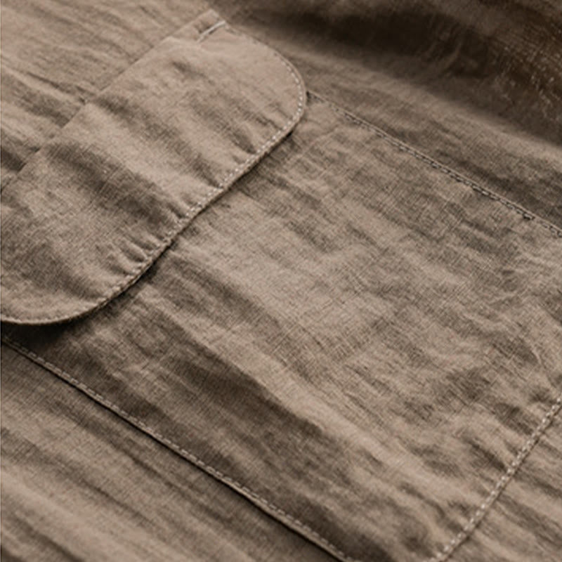 Buddha Stones Camisa de manga corta para hombre, estilo Tang casual de verano, con cuello mandarín, botones hasta la mitad y bolsillo decorativo. - image 16