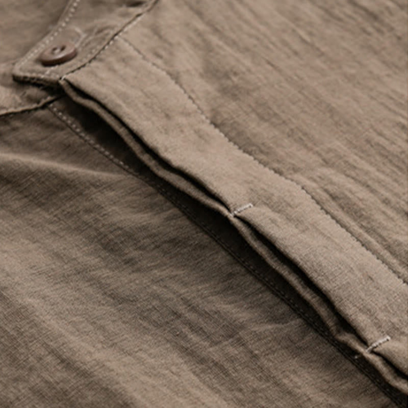 Buddha Stones Camisa de manga corta para hombre, estilo Tang casual de verano, con cuello mandarín, botones hasta la mitad y bolsillo decorativo. - image 15