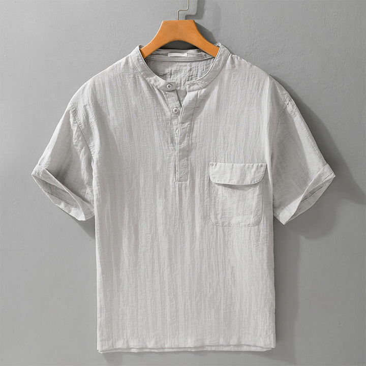 Buddha Stones Camisa de manga corta para hombre, estilo Tang casual de verano, con cuello mandarín, botones hasta la mitad y bolsillo decorativo. - Gainsboro - US/UK/AU42, EU52 (3XL) - image 0