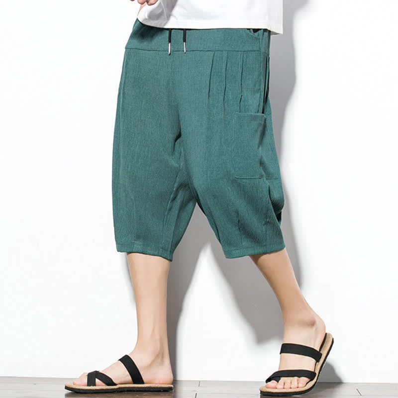 Buddha Stones Pantalones cortos de verano informales minimalistas con cordón ajustable para hombre, color liso, con bolsillo. - Verdemar - US/UK/AU46, EU56 (5XL) - image 0