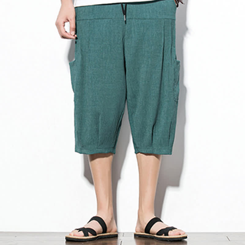 Buddha Stones Pantalones cortos de verano informales minimalistas con cordón ajustable para hombre, color liso, con bolsillo. - image 1