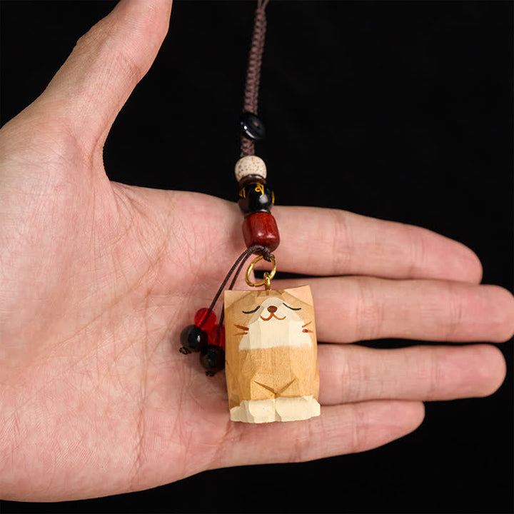 Buddha Stones Llaveros de madera tallada a mano con forma de gato, Om Mani Padme Hum Peace - image 7