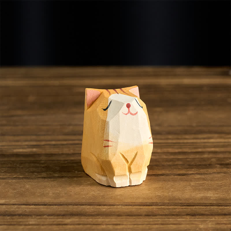 Buddha Stones Gato naranja de madera con textura natural tallado a mano, adorable decoración de animales. - image 1