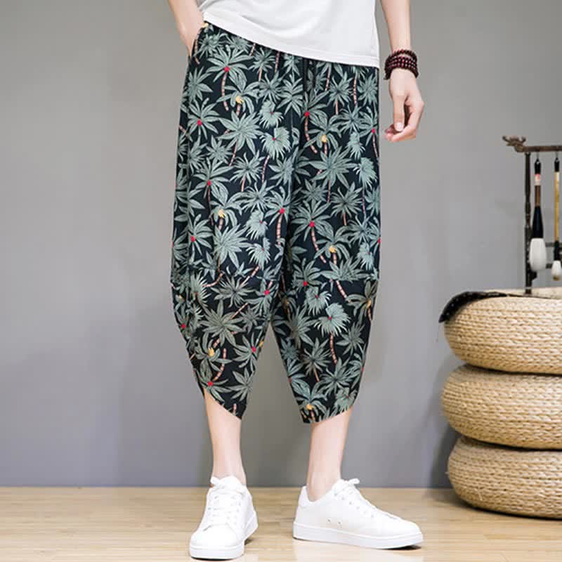 Buddha Stones Pantalones capri florales estilo boho casual de verano con cordón ajustable para hombre, estilo harem con bolsillo. - image 1