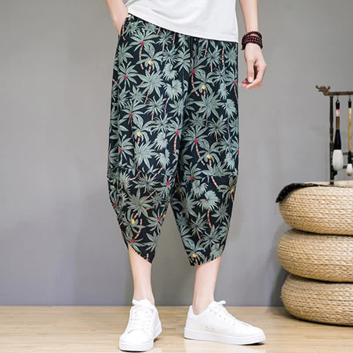 Buddha Stones Pantalones capri florales estilo boho casual de verano con cordón ajustable para hombre, estilo harem con bolsillo. - image 1