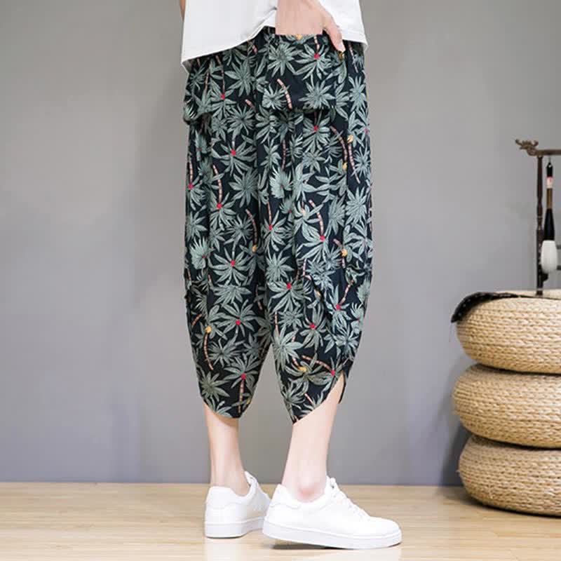 Buddha Stones Pantalones capri florales estilo boho casual de verano con cordón ajustable para hombre, estilo harem con bolsillo. - image 3