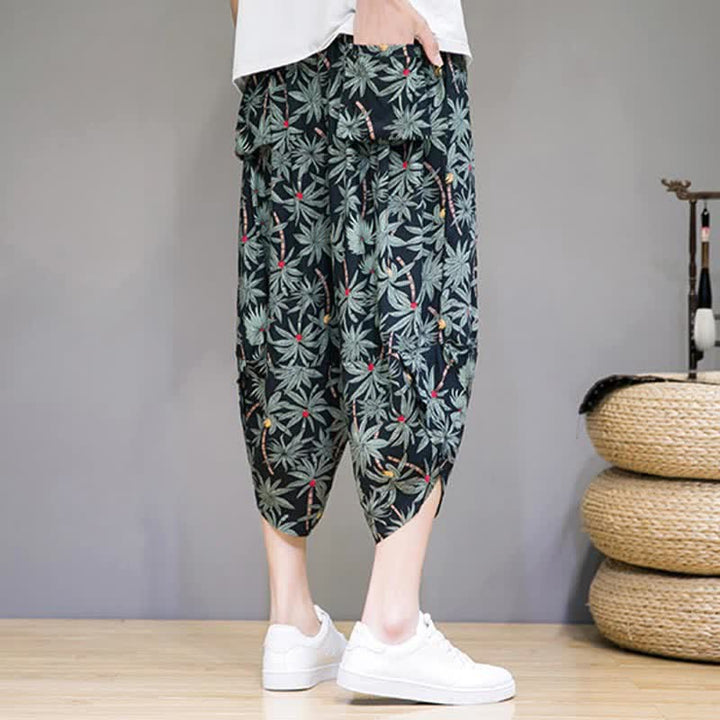 Buddha Stones Pantalones capri florales estilo boho casual de verano con cordón ajustable para hombre, estilo harem con bolsillo. - image 3