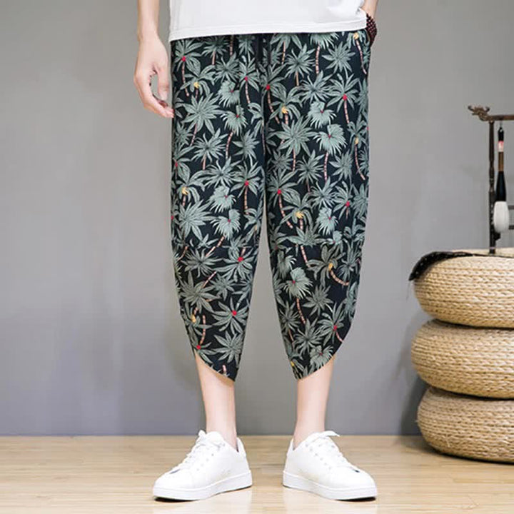 Buddha Stones Pantalones capri florales estilo boho casual de verano con cordón ajustable para hombre, estilo harem con bolsillo. - image 4