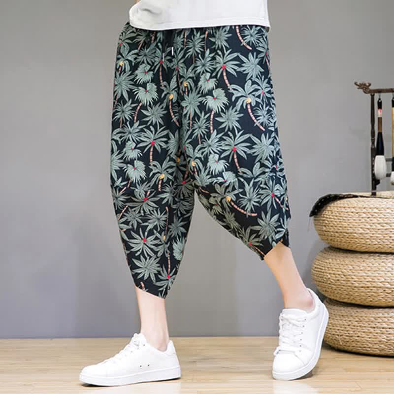 Buddha Stones Pantalones capri florales estilo boho casual de verano con cordón ajustable para hombre, estilo harem con bolsillo. - image 2
