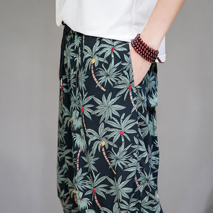 Buddha Stones Pantalones capri florales estilo boho casual de verano con cordón ajustable para hombre, estilo harem con bolsillo. - image 9