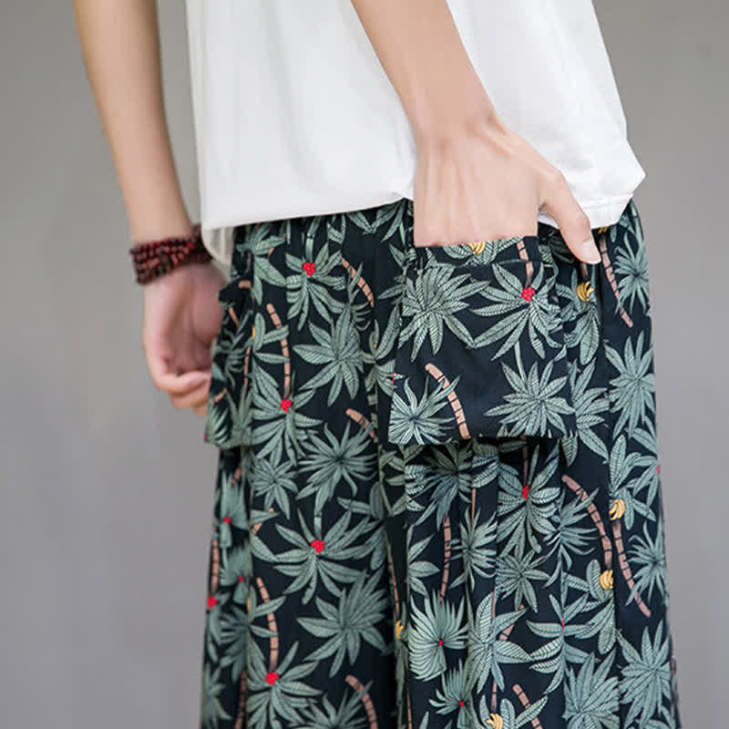 Buddha Stones Pantalones capri florales estilo boho casual de verano con cordón ajustable para hombre, estilo harem con bolsillo. - image 10