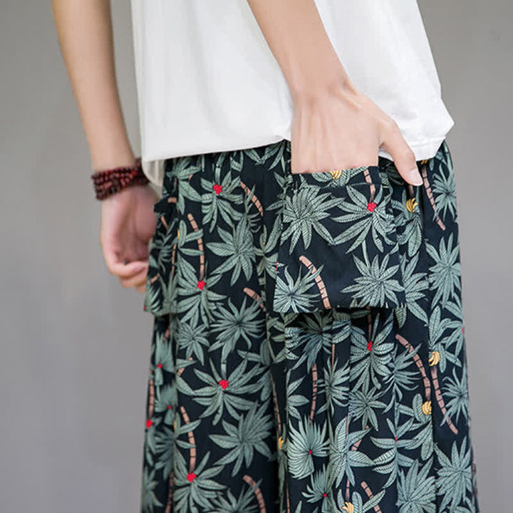 Buddha Stones Pantalones capri florales estilo boho casual de verano con cordón ajustable para hombre, estilo harem con bolsillo. - image 10