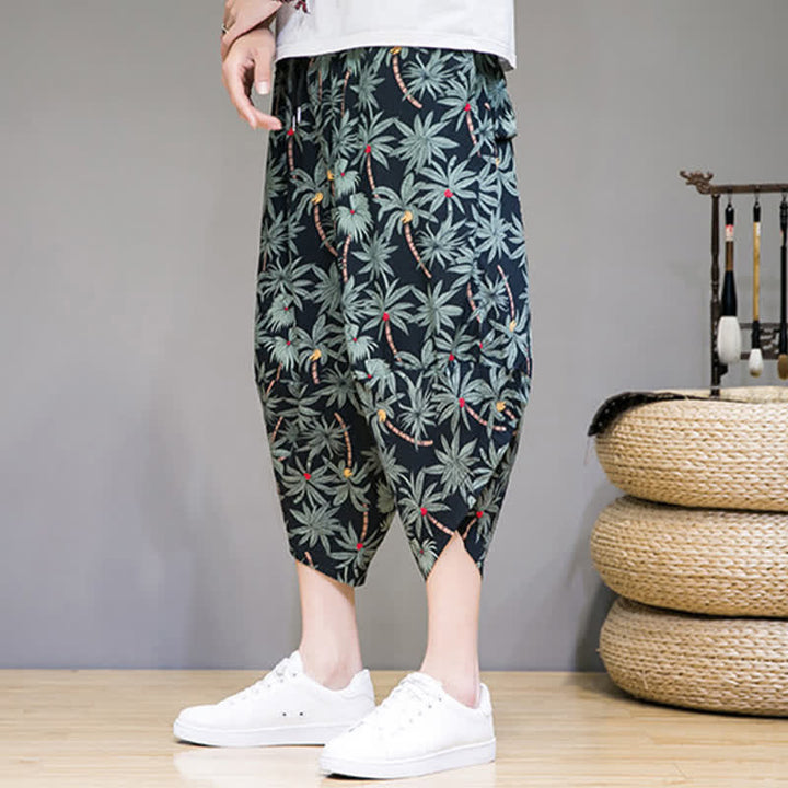 Buddha Stones Pantalones capri florales estilo boho casual de verano con cordón ajustable para hombre, estilo harem con bolsillo. - image 6