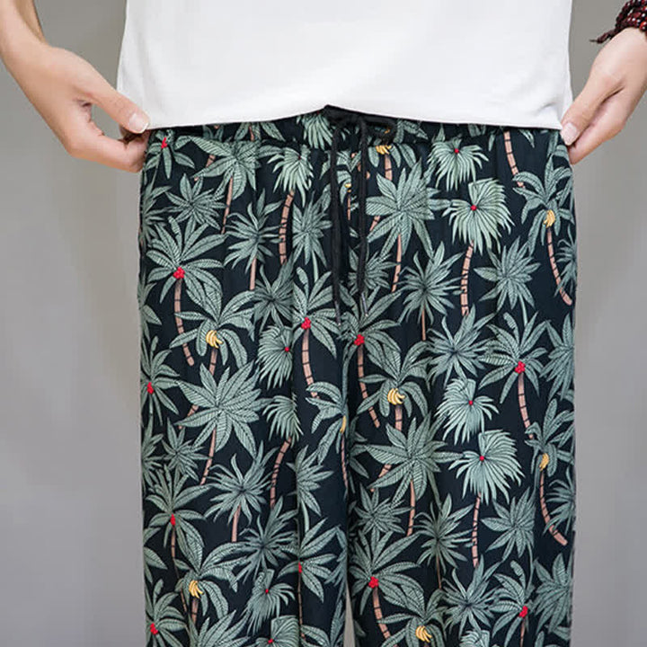 Buddha Stones Pantalones capri florales estilo boho casual de verano con cordón ajustable para hombre, estilo harem con bolsillo. - image 8