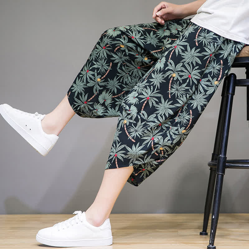 Buddha Stones Pantalones capri florales estilo boho casual de verano con cordón ajustable para hombre, estilo harem con bolsillo. - image 7